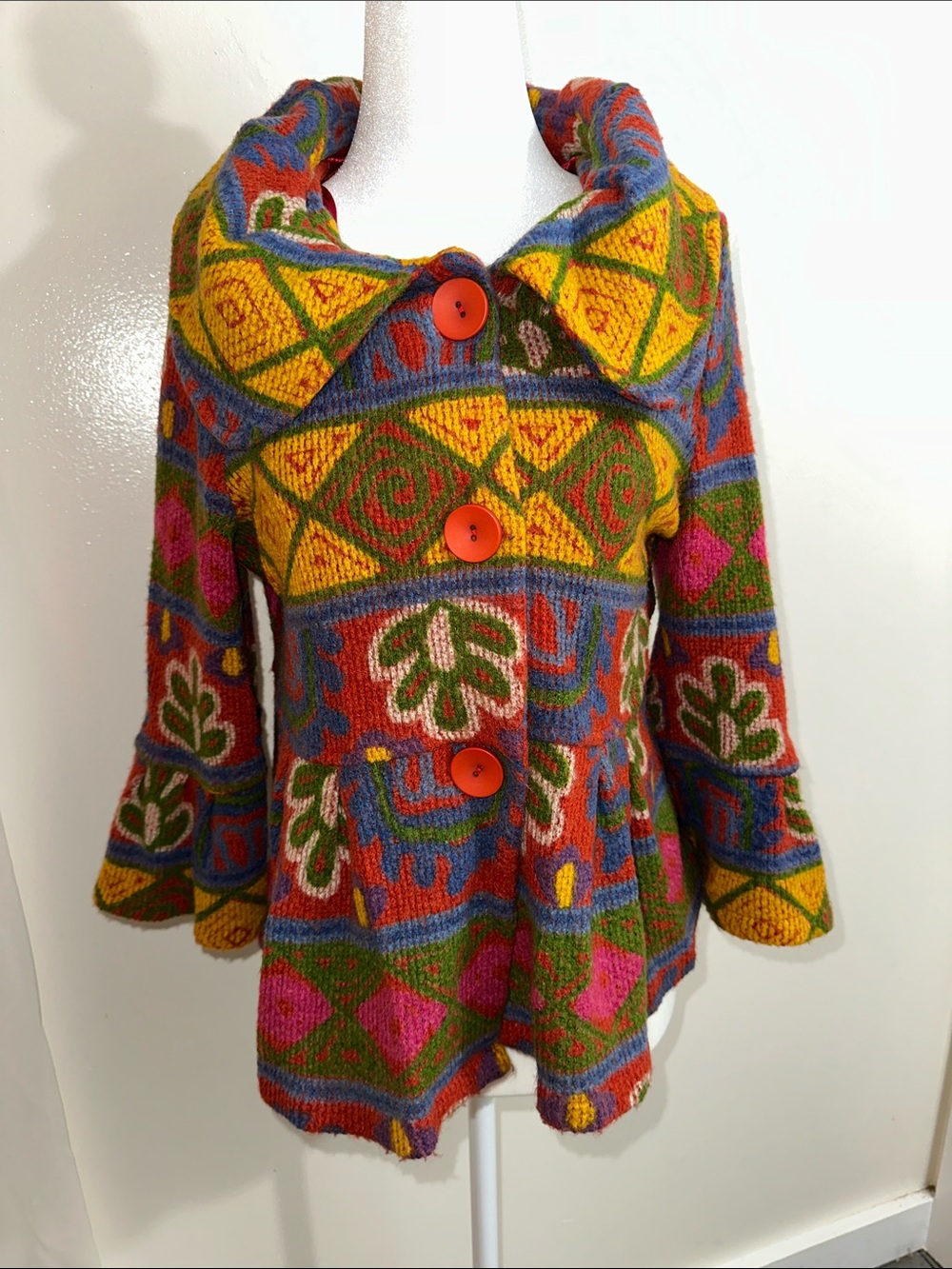 Damee Inc Multicolor Swing Jacket with Red Buttons and Satin